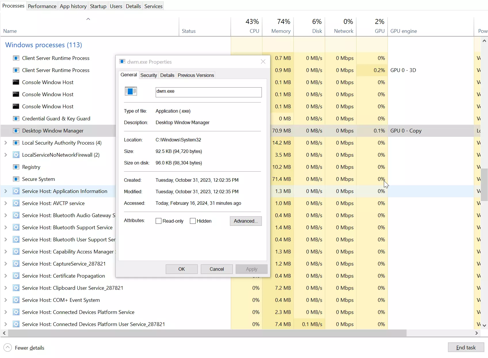 Dwm.exe che mostra un utilizzo della CPU anormalmente elevato in task manager